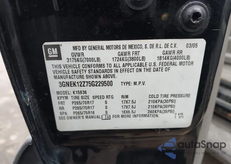 2005 Chevrolet Avalanche 1500 Z71 z USA, uszkodzony, nr VIN 3GNEK12Z75G229500